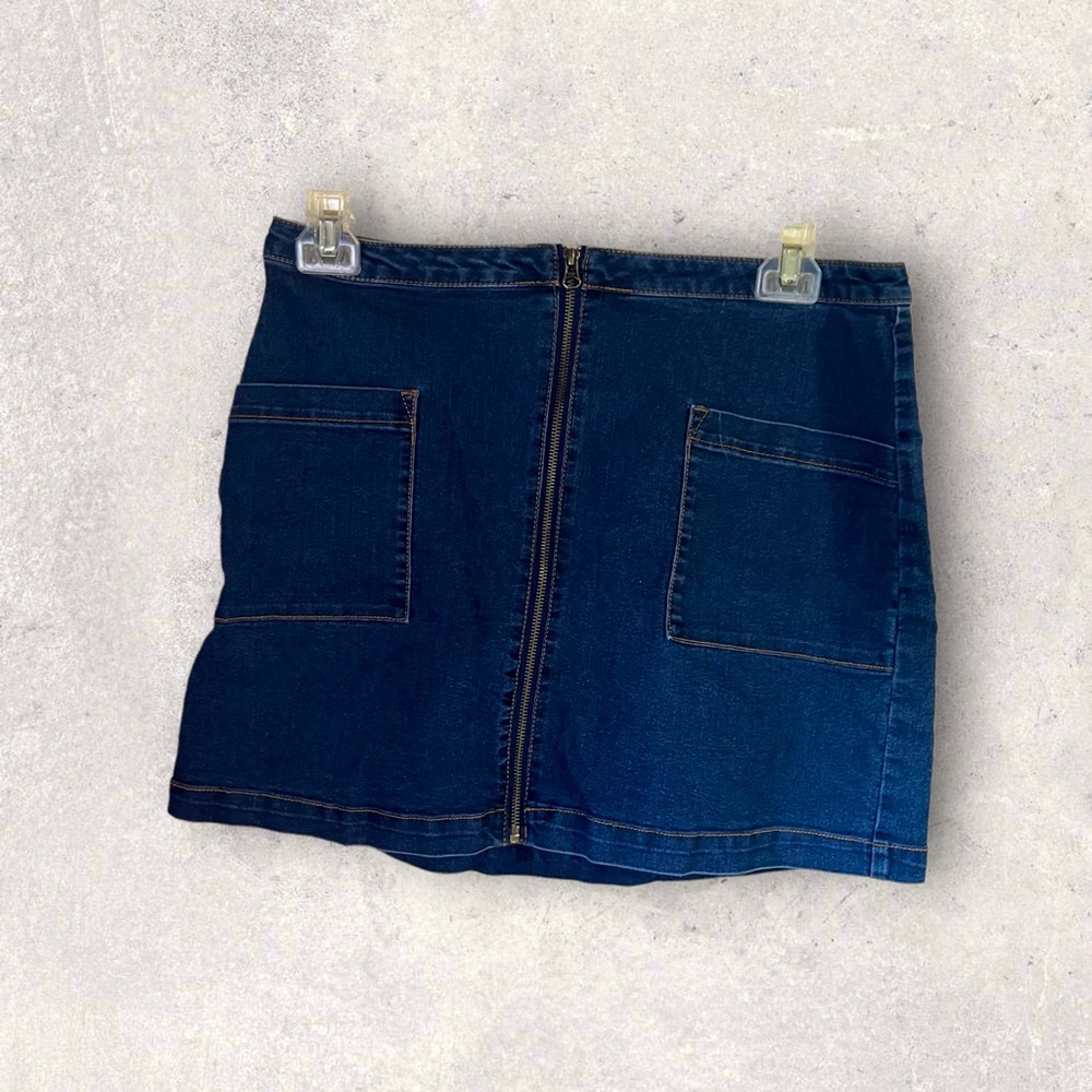 Refuge zip up jean mini skirt with dual front pockets Australian designer